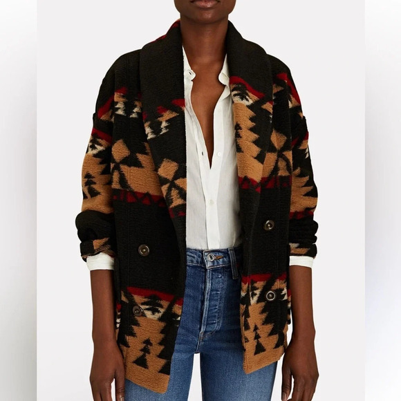 Xirena Women’s Koda Double Breasted Fleece Jacket Black Camel XL Southwest Boho - Picture 1 of 6